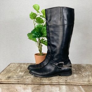 Ralph Lauren Black Leather Jacqui Chain Boots 7B